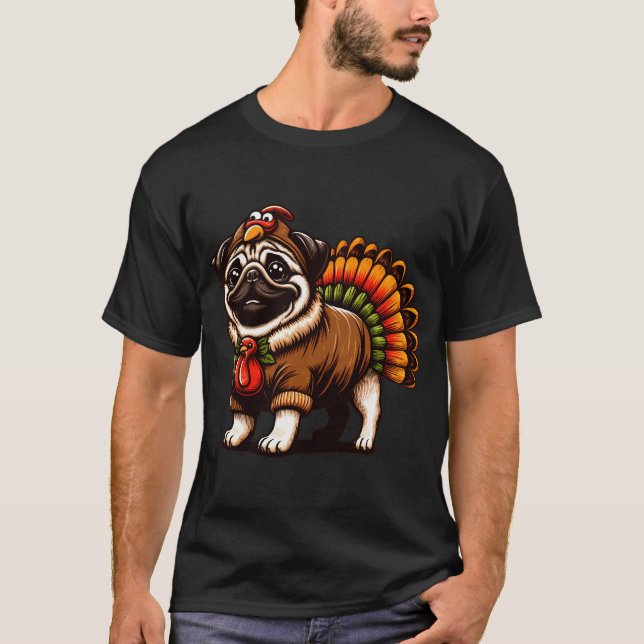 Camiseta Dia de Ação de Graças do cachorro pug (Frente)