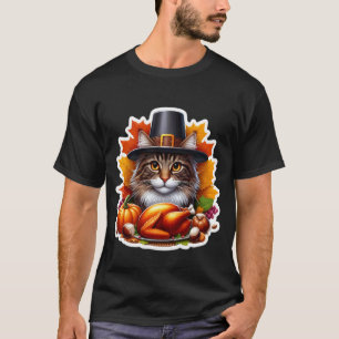 Camiseta Dia de Ação de Graças Dono de Gato Maine Coon Aman