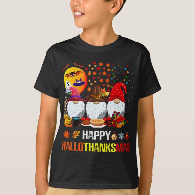 Camiseta Dia de Ação de Graças Feliz Natal Feliz Hallo (Frente)