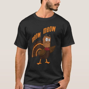 Camiseta Dia de Ação de Graças Gato Engraçado Gato Fake Meo