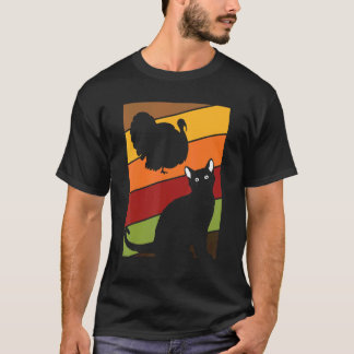 Camiseta Dia de Ação de Graças Gato Preto Peru Outono Retro