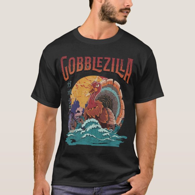 Camiseta Dia de Ação de Graças Gobblezilla Kaiju Monstro (Frente)