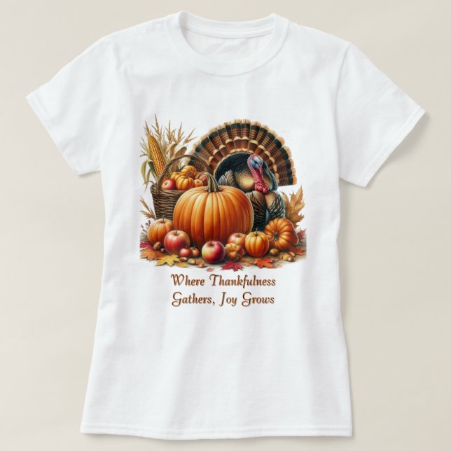 Camiseta Dia de Ação de Graças Peru de Abóbora (Frente do Design)
