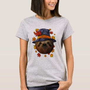 Camiseta Dia de Ação de Graças Sloth Pilgrim Fall Autumn 