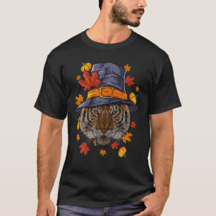 Camiseta Dia de Ação de Graças Tiger Pilgrim Fall outono