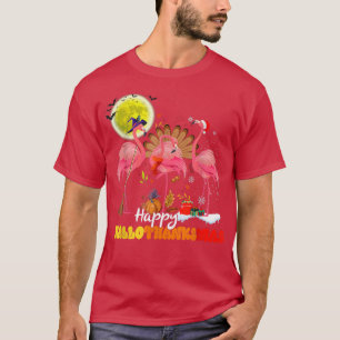 Camiseta Dia de as Bruxas engraçado Ação de Graças Flamingo