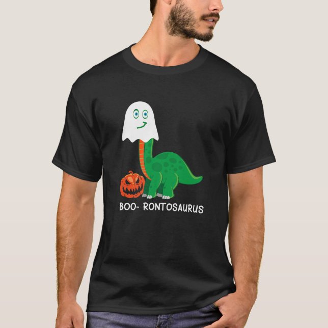 Camiseta Dia de as Bruxas engraçado Boo-Rontosaurus Ghost D (Frente)