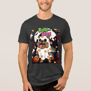 Camiseta Dia de as Bruxas engraçado Cão "Boo Idol" Bulldog 