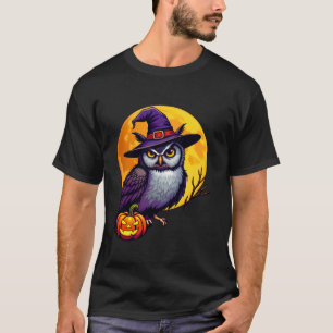 Camiseta Dia de as Bruxas engraçado Coruja Bruxa de Chapéu