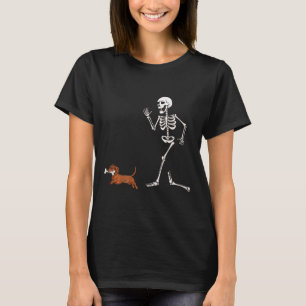 Camiseta Dia de as Bruxas engraçado Dachshund E Esqueleto