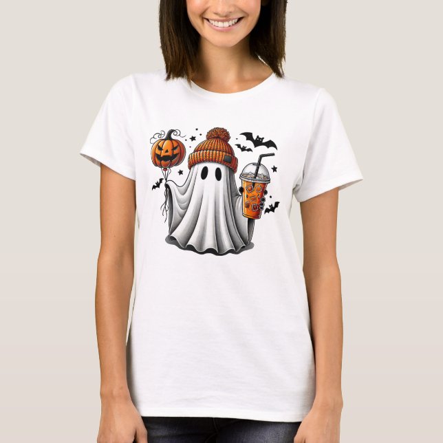 Camiseta Dia de as Bruxas engraçado de abóbora de café fant (Frente)