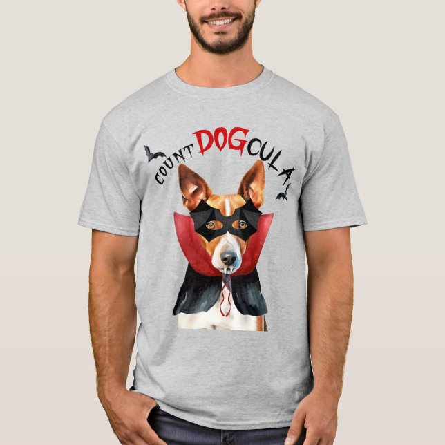 Camiseta Dia de as Bruxas engraçado de Cachorro Basenji Vam (Frente)