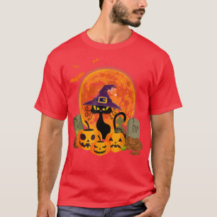 Camiseta Dia de as Bruxas engraçado de Gato Negro Assustado
