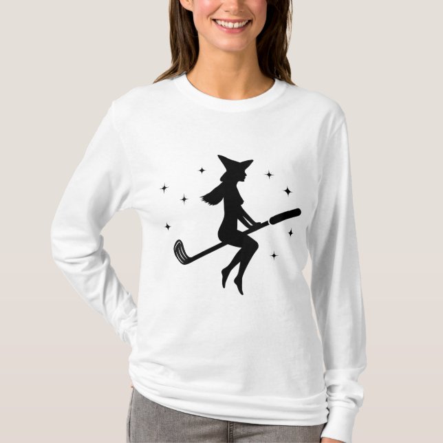 Camiseta Dia de as Bruxas engraçado Feitiço de Golfe Mulher (Frente)