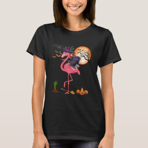 Camiseta Dia de as Bruxas engraçado Flamingo com bruxa