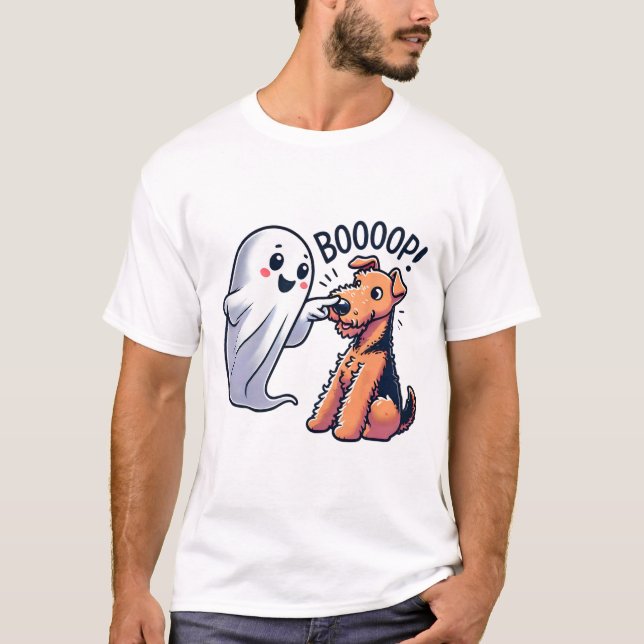 Camiseta Dia de as Bruxas engraçado Ghost Airedale Terrier  (Frente)