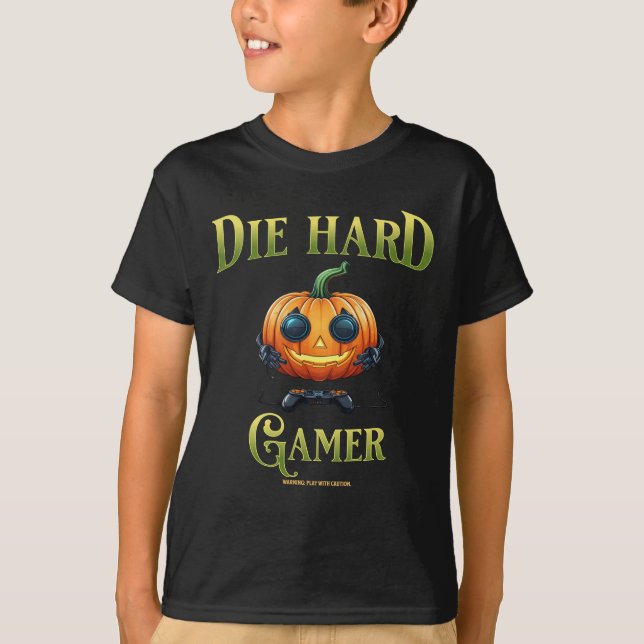 Camiseta Dia de as Bruxas engraçado Jack o lanterna, Gamer  (Frente)