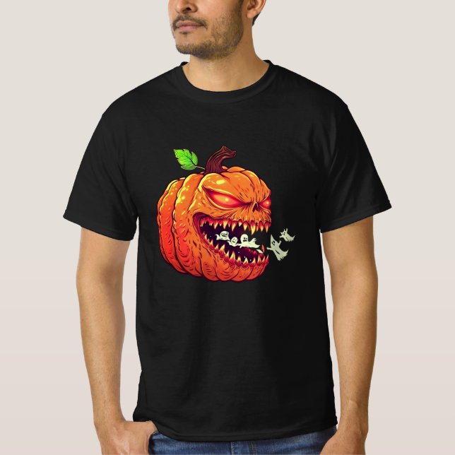 Camiseta Dia de as Bruxas engraçado Pac-Man Pumpkin Ghost A (Frente)