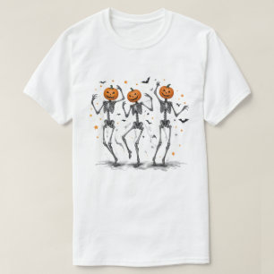 Camiseta Dia de as Bruxas engraçado Pumpkin Dancing Skeleto