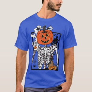 Camiseta Dia de as Bruxas engraçado Pumpkin Skeleton