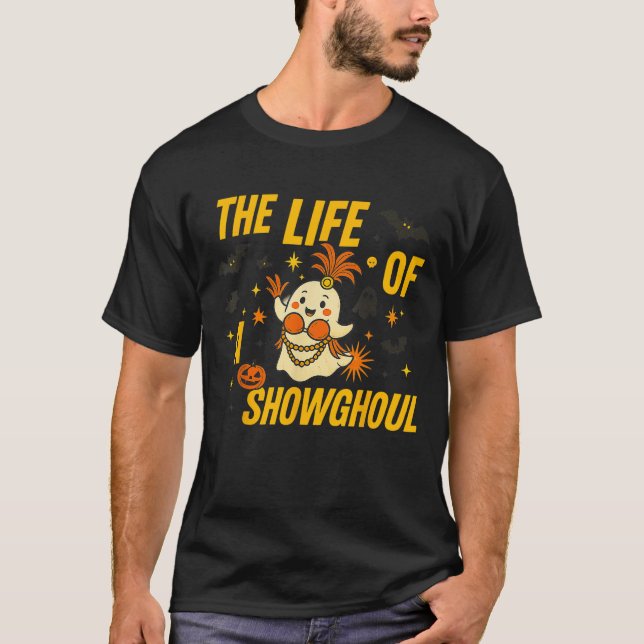 Camiseta Dia de as Bruxas engraçado Showghoul Ghost Costume (Frente)