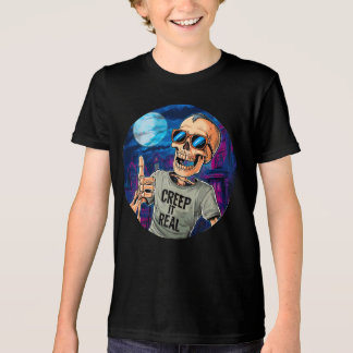 Camiseta Dia de as Bruxas engraçado Skeleton Crepe Real