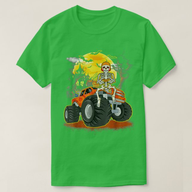 Camiseta Dia de as Bruxas engraçado Skeleton Monster-Truck  (Frente do Design)