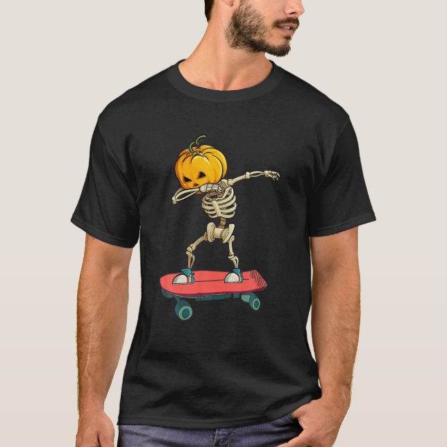 Camiseta Dia de as Bruxas engraçado Skeleton Skateboard Dab (Frente)