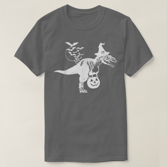 Camiseta Dia de as Bruxas engraçado T-Rex Dinossaur Witat T (Frente do Design)