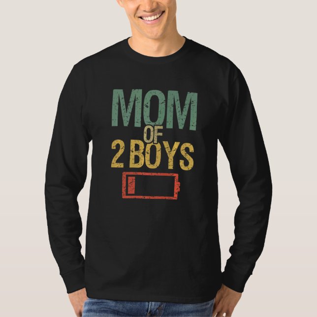 Camiseta Dia de as mães Cansado Mãe De 2 Rapazes Drenagem D (Frente)