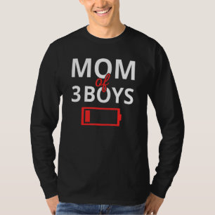 Camiseta Dia de as mães Cansado Mãe De 3 Rapazes Com Baixo