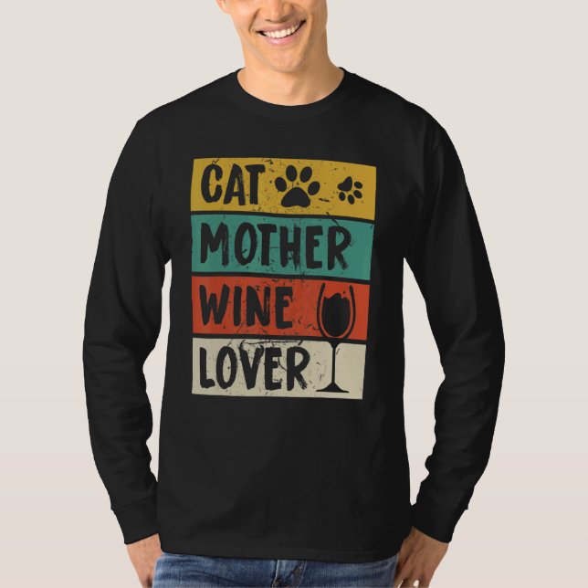 Camiseta Dia de as mães de Pé de Vinho da Mãe de Gato (Frente)