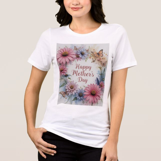 Camiseta Dia de as mães Feliz de Flores Selvagens (Frente)