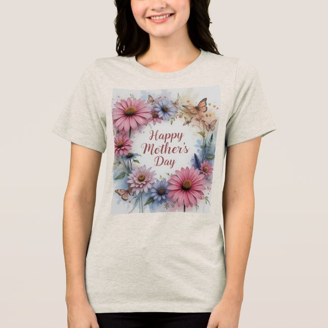 Camiseta Dia de as mães Feliz de Flores Selvagens (Frente)