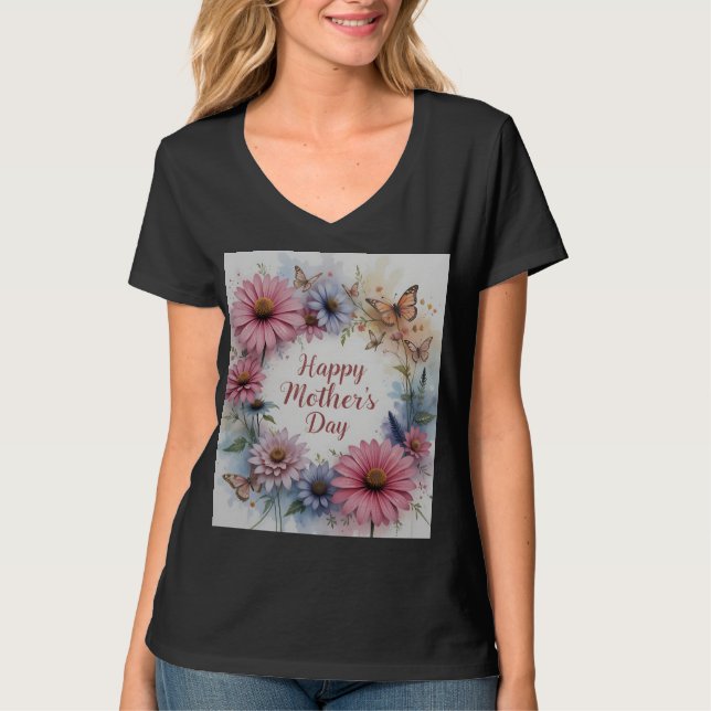 Camiseta Dia de as mães Feliz de Flores Selvagens (Frente)