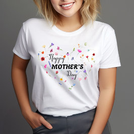 Camiseta Dia de as mães Feliz do Coração Floral Elegante
