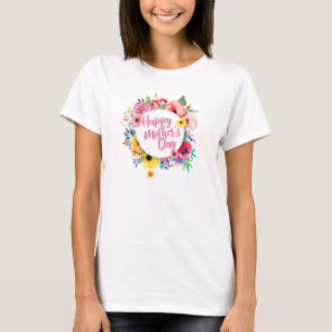 Camiseta Dia de as mães Feliz Elegante Floral   Círculo Sup