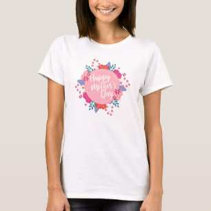Camiseta Dia de as mães Feliz Elegante Floral   Círculo Sup