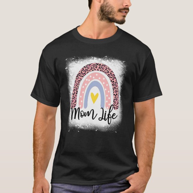 Camiseta Dia de as mães Mãe Vida Leopardo Rainbow Mama Mulh (Frente)