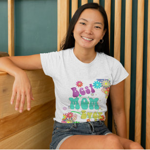 Camiseta Dia de as mães Retro Groovy Floral Melhor Mãe Nunc