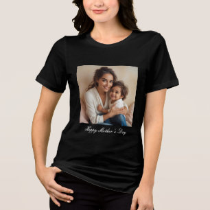 Camiseta Dia de as mães Sólido Negro Feliz