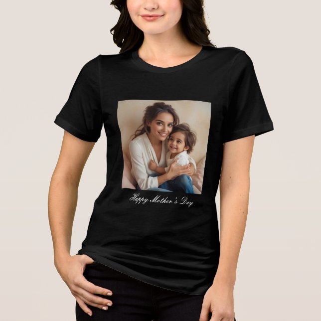 Camiseta Dia de as mães Sólido Negro Feliz (Frente)