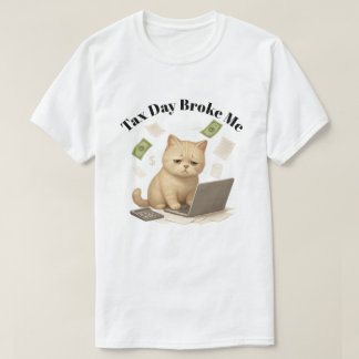 Camiseta Dia de Imposto Gato Estressado Minimal Beige Engra