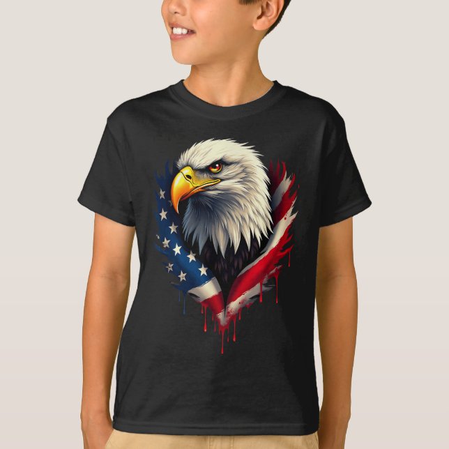 Camiseta Dia de Independência da Águia Bald da Bandeira Ame (Frente)