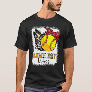 Camiseta Dia de Jogo de Softball Branqueado Vibes Coração L
