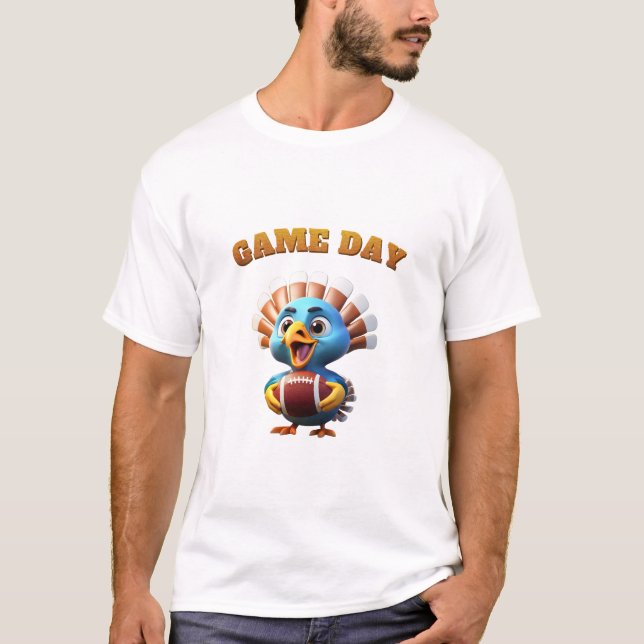 Camiseta Dia de Jogo Futebol Americano Engraçado Ação de Gr (Frente)