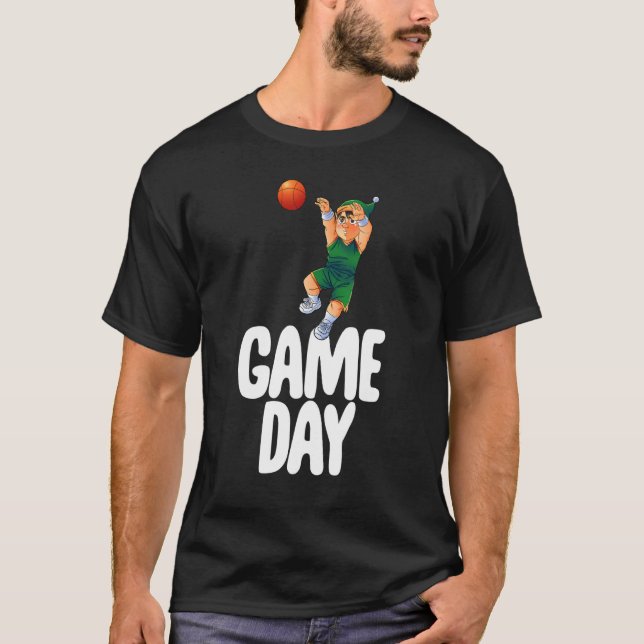Camiseta Dia de Jogo Gnomo Celebração de Jogos de Basquete  (Frente)