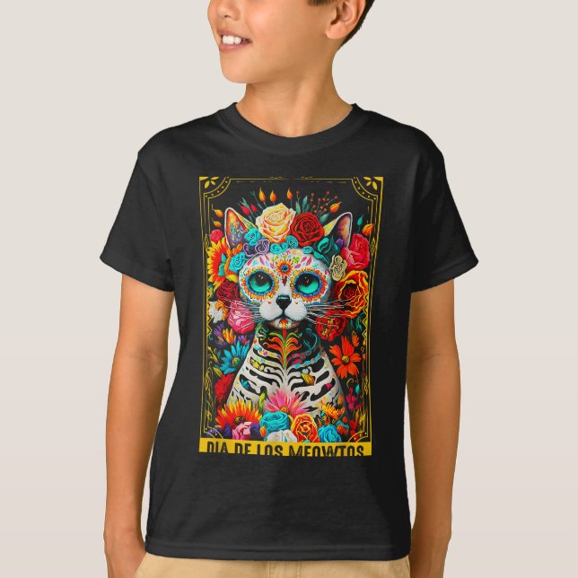 Camiseta Dia De Los Meowtos Sugar Skull Cat Gift  (Frente)