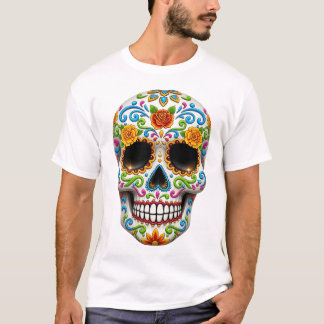 Camiseta Dia de los muertes crânio. Dia Mexicano dos Mortos