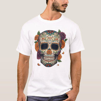 Camiseta Dia de los muertes crânio. Dia Mexicano dos Mortos